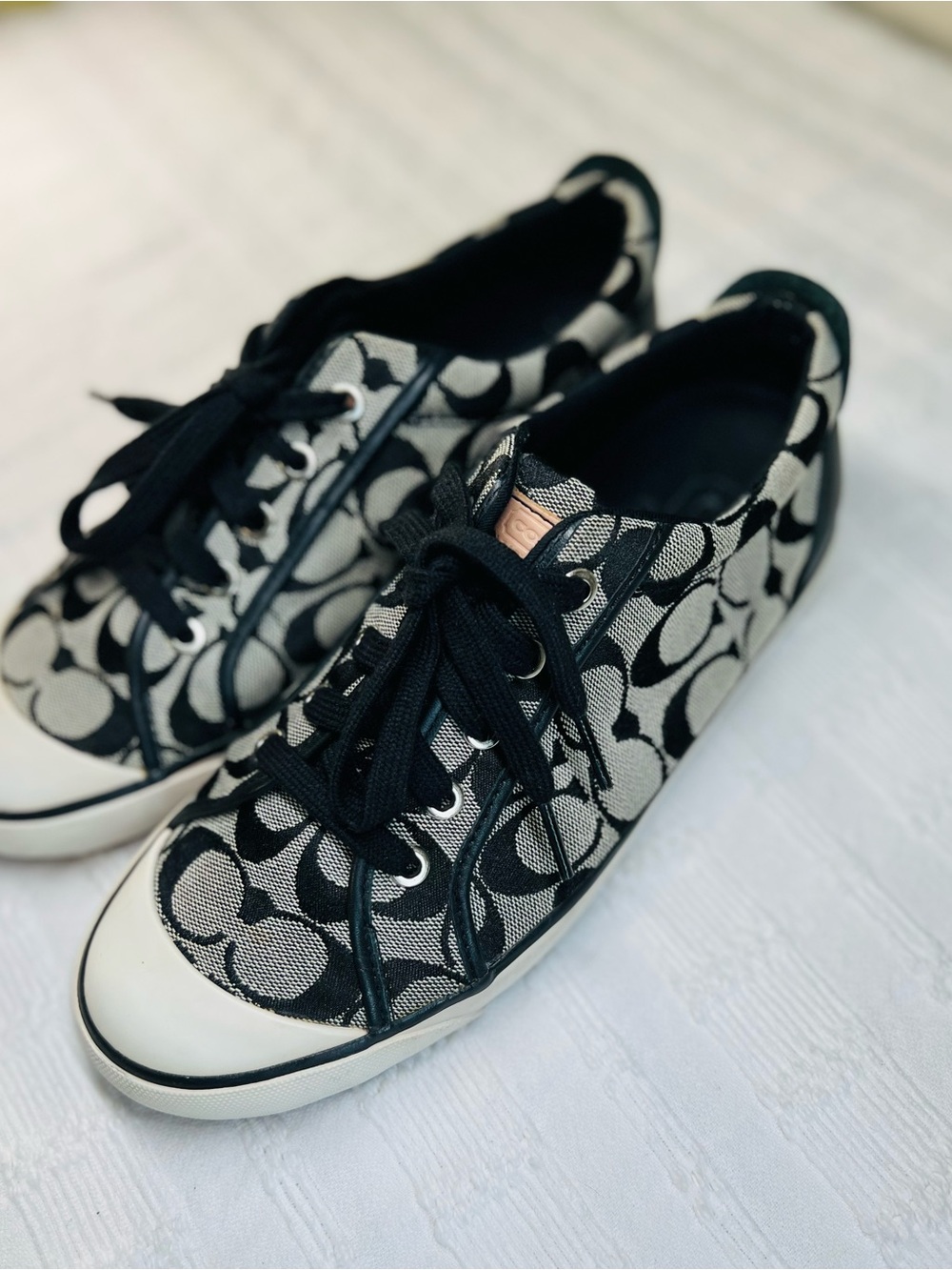 Coach Black & Cream Signature Canvas Lace-Up Sneakers - Picture 3 of 15